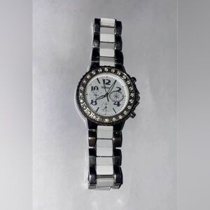 Geneva Silver and White Watch with Sparkling Accents